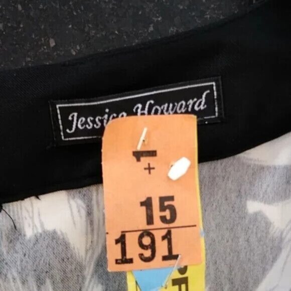 Jessica Howard Dress Black White Abstract Print Sleeveless Back Slit Size 8 - Picture 4 of 6